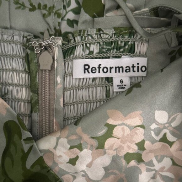 NEW Reformation Frankie Long Silk Dress in Tea Garden Green Floral | size 6 - Picture 10 of 12
